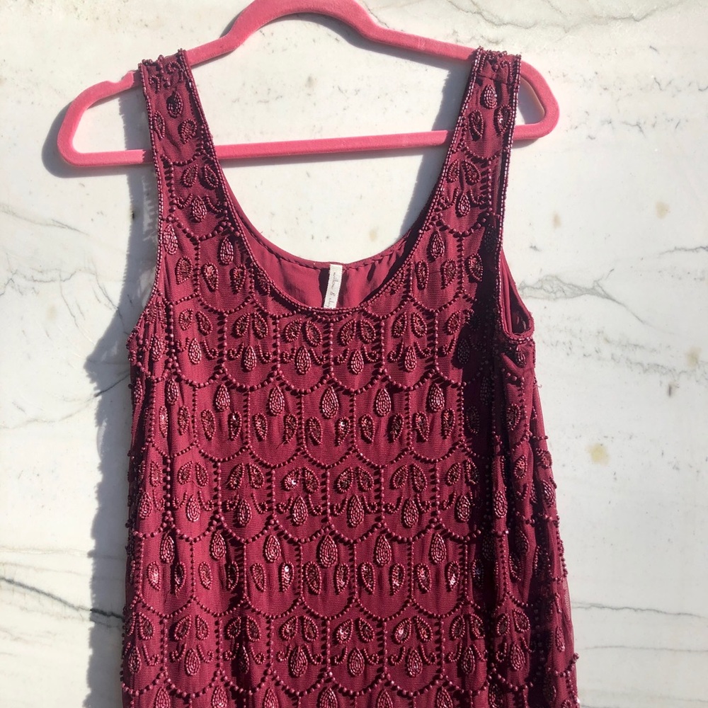 Anthropologie Burgundy beaded tank top (medium)